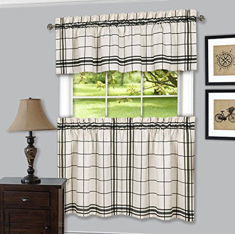 Ben&Jonah Collection Bainbridge Window Curtain Tier Pair and Valance Set - 57 x 36/57x14 - Black