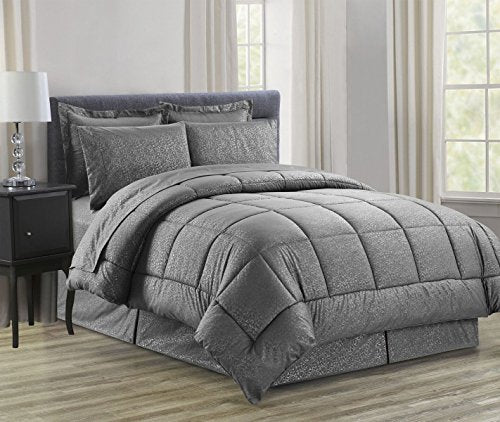 Ben&Jonah Queen Size 8Â Piece Vine Down Alternative Bed N BagÂ  (86 inch  x 86 inch ) - Grey