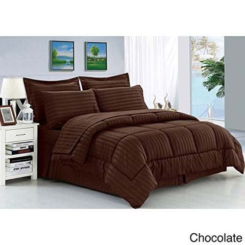 Ben&Jonah Designer Plush King 8 Piece Set: Embossed Dobby Stripe Microfiber Bed In A Bag -Chocolate