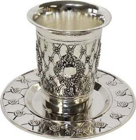 Silver Plated Kiddush Cup With Plate 3 1/2 inch  H