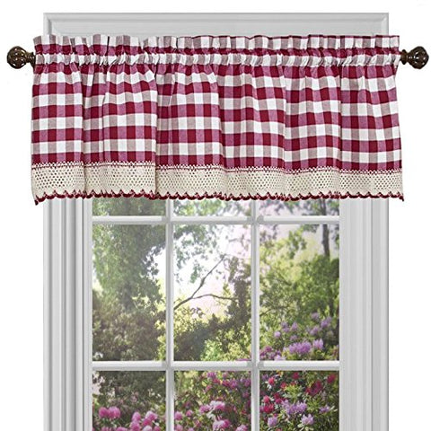 Ben&Jonah Collection Buffalo Check Window Curtain Valance - 58x14 - Burgundy