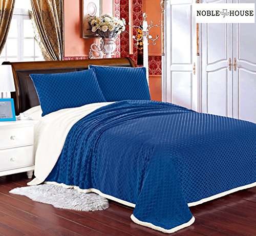 Luxurious Home Ultra Soft Reversible Queen Blanket with Sherpa Lining - Navy