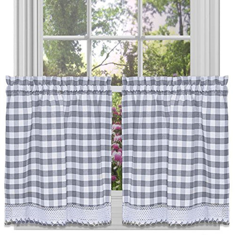 Ben&Jonah Collection Buffalo Check Window Curtain Tier Pair - 58x36 - Grey