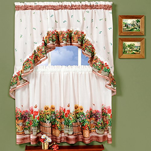 Ben&Jonah Collection Country Garden - Printed Tier and Swag Window Curtain Set - 57x36 - Multi