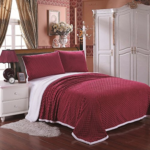 Luxurious Home Ultra Soft Reversible King Blanket with Sherpa Lining - Scarlet
