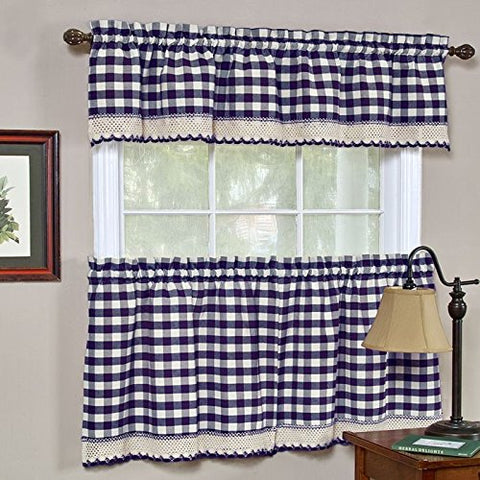 Ben&Jonah Collection Buffalo Check Window Curtain Tier Pair - 58x36 - Navy