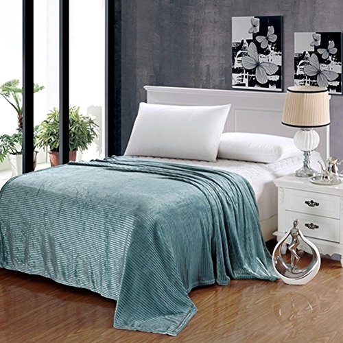 Ben&Jonah Designer Plush Full Pinestripe Warm Blanket -Aqua