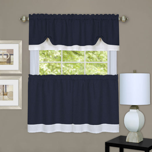 Traditional Elegance Kate Window Curtain Tier and Valance Set 58x24/58x14 - Navy/White