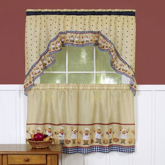 Traditional Elegance Cucina - Printed Tier and Swag Window Curtain Set - 57x24 - Multi