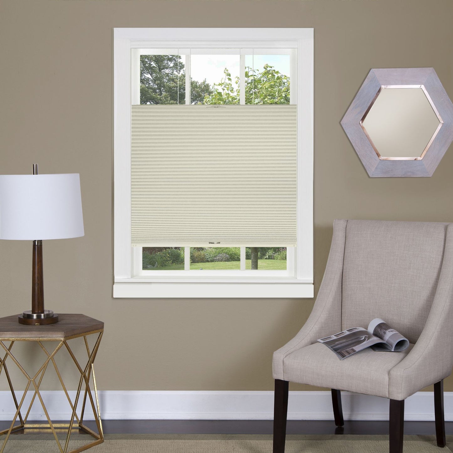 Traditional Elegance Top Down-Bottom Up Cordless Honeycomb Cellular Shade 33x64 Alabaster