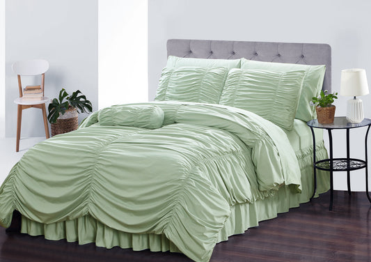 Simple Elegance by Ben&Jonah Ruffled Frills 8 Piece King Size Down Alternative Comforter Set (102" x 86") - Sage