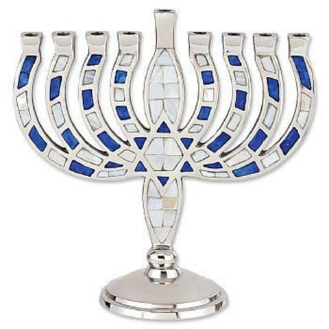 Ben&Jonah Highly Polished Aluminum Menorah with Mosaic Jewel Accents- 8.5" L x 9" H…