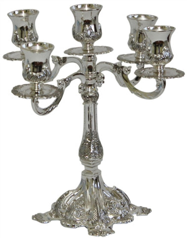 Ben and Jonah Sabbath/Shabbos Silver Plated Candelabra- 5 Branch- 9.5"H